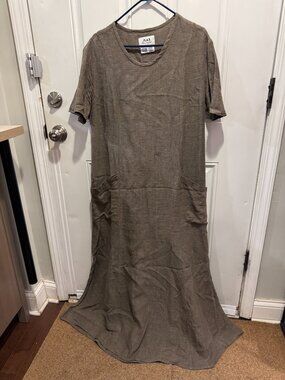 FLAX by Jeanne Engelhart Lithuanian Linen Maxi Dress Pockets Java Large $189.00